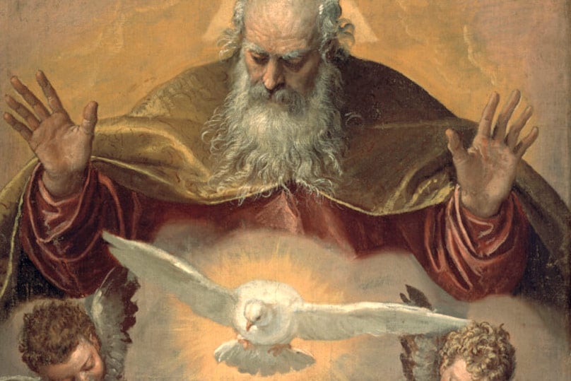 God with grey beard and dove